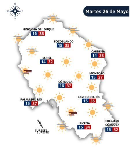 El tiempo en Córdoba el martes 26 de mayo