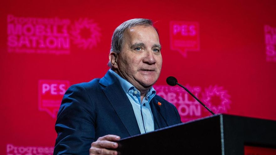 Stefan Löfven durante una conferencia en Ámsterdam en un acto del Partido Socialista Europeo.
