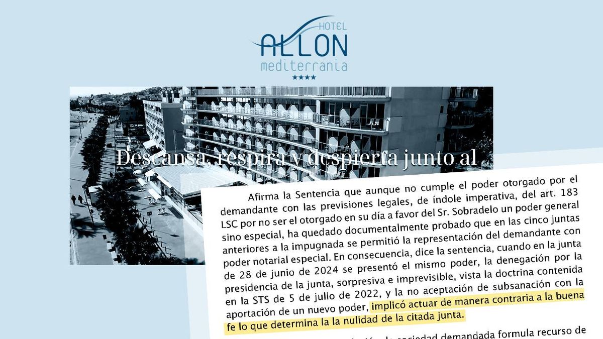 El hotel Allón, en primera línea de playa, y la frase clave de la sentencia.