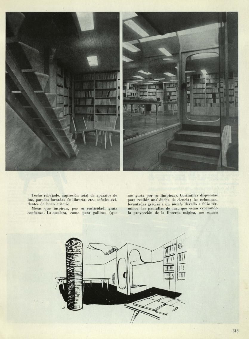 Página de un artículo en la Revista nacional de arquitectura dedicada a la librería.