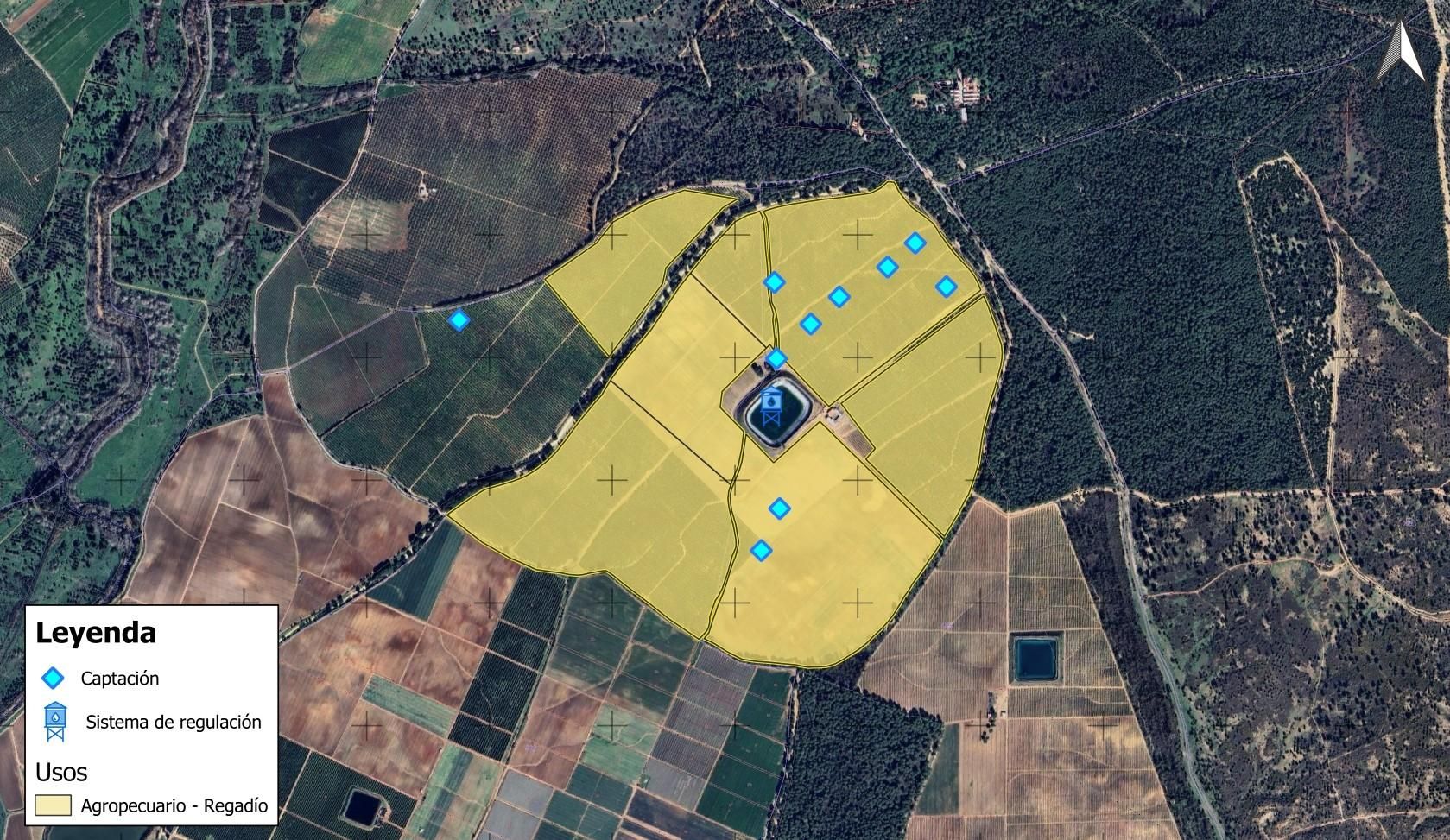 Distribución de los pozos en la finca propiedad de los Martínez de Irujo.