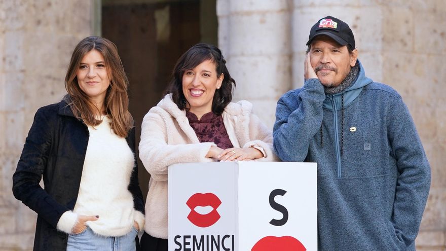 Marta Solaz, Sergio Peris-Mencheta y Verónica Diaz Pérez, directores de “SerYo”, presentan su película en la 71 edición de la Semana Internacional de Cine de Valladolid.EFE/Nacho Gallego