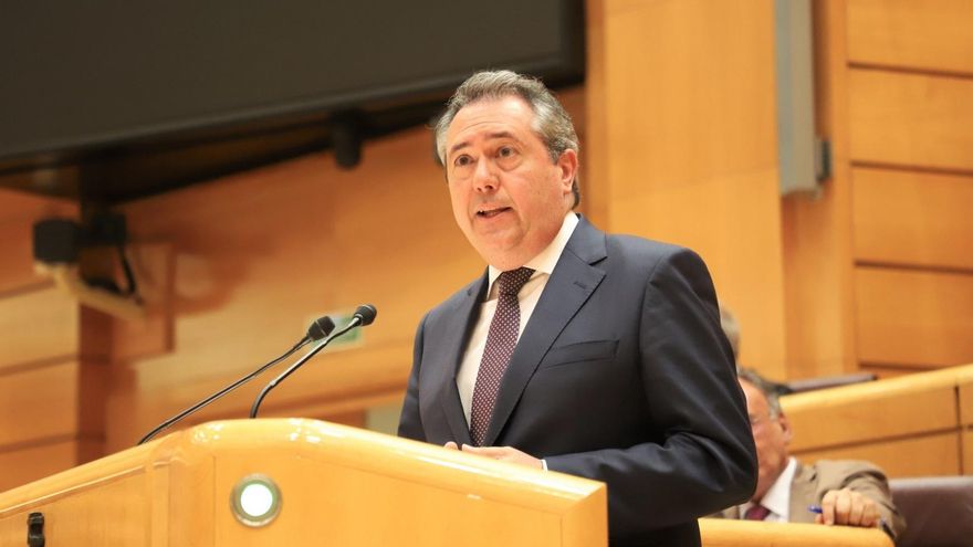 Archivo - El secretario general del PSOE-A y senador, Juan Espadas, defiende una moción en el Senado. (Foto de archivo).