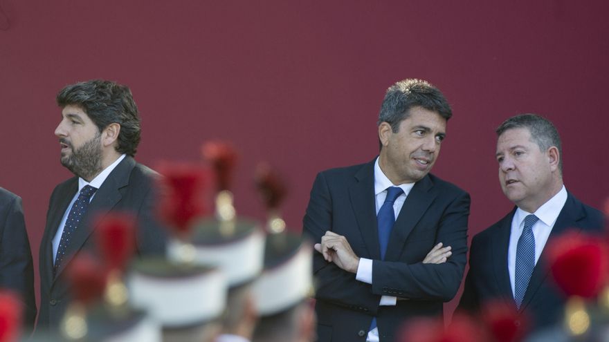 Los presidentes de La Rioja, la Región de Murcia, López Miras, la Comunitat Valenciana, Carlos Mazón, y Castilla-La Mancha, Emiliano García-Page.