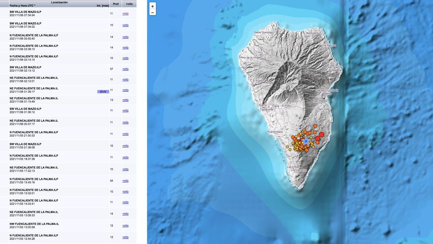 Relación de terremotos y mapa del IGN en el que indica dónde han sido localizados.