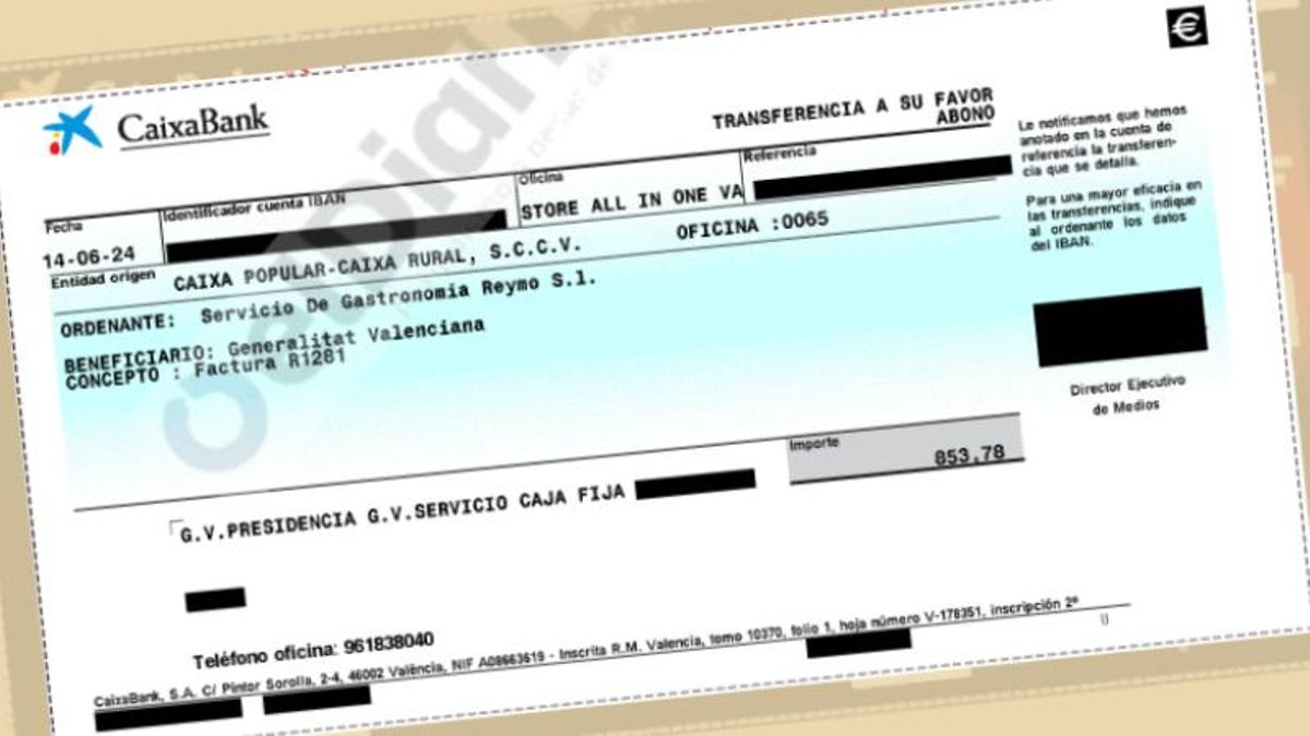 Transferencia bancaria del restaurante a la Generalitat.