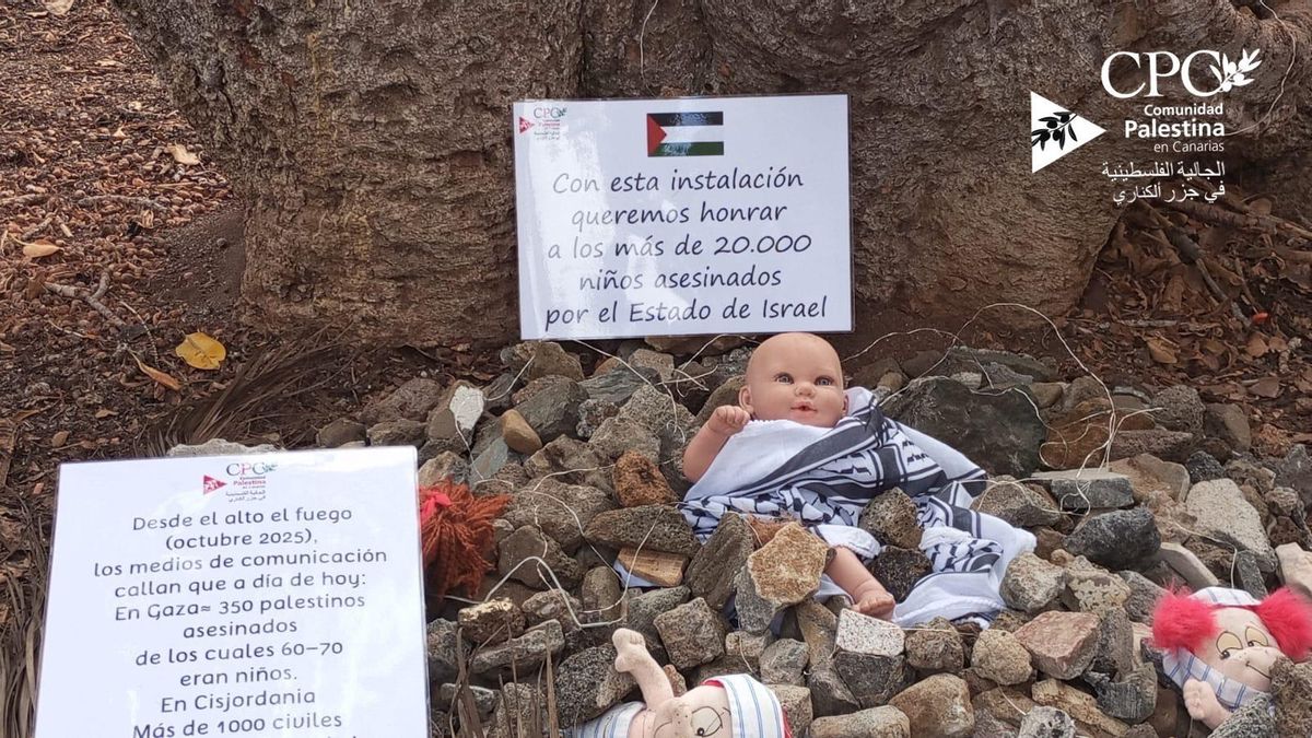 Un 'belén' en el parque de San Telmo recuerda que Jesús nació en Palestina "donde han asesinado a 20.000 niños"