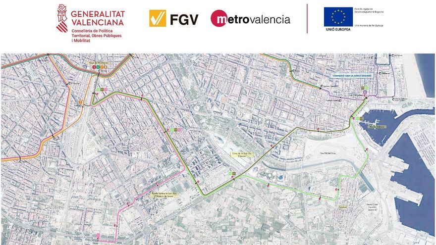 Mapa de la red con la futura línea 12 abajo en color magenta