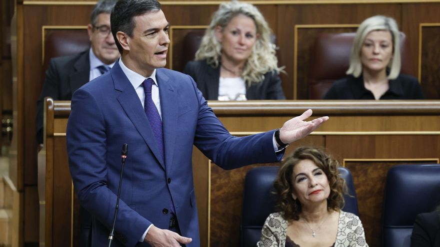 El presidente del Gobierno, Pedro Sánchez, interviene durante la sesión de control al Gobierno celebrada este miércoles en el Congreso. EFE/Chema Moya