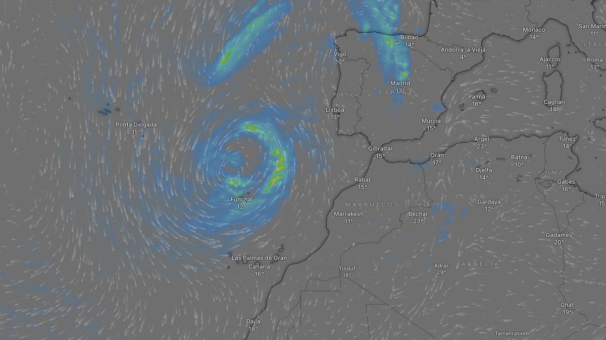 La borrasca, situada sobre Madeira el miércoles, según el modelo europeo.