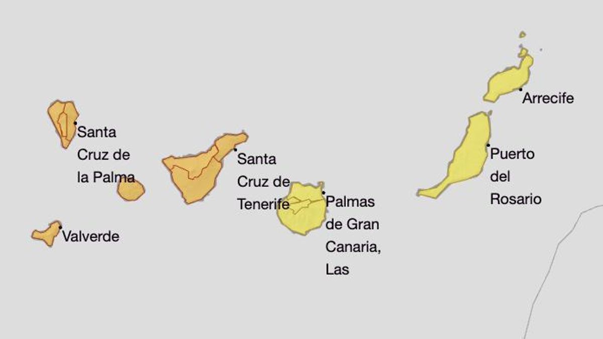 Mapa de la Aemet de los avisos por lluvias, viento y tormentas para el miércoles.