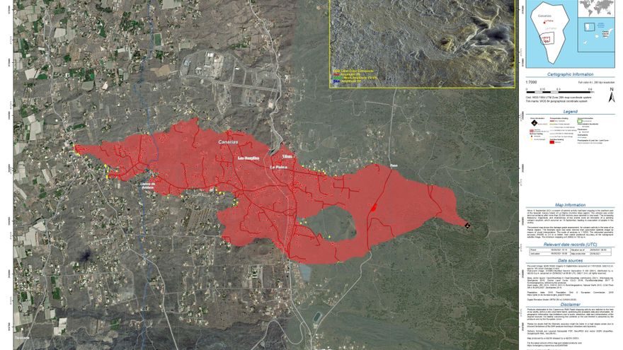 MAPA | El avance de la colada de lava y las viviendas afectadas en su recorrido hacia el mar