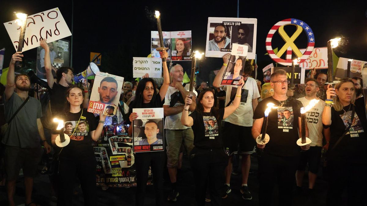 Manifestación en contra de los planes de Netanyahu de los familiares de los rehenes en Jerusalén, el 7 de agosto de 2025.