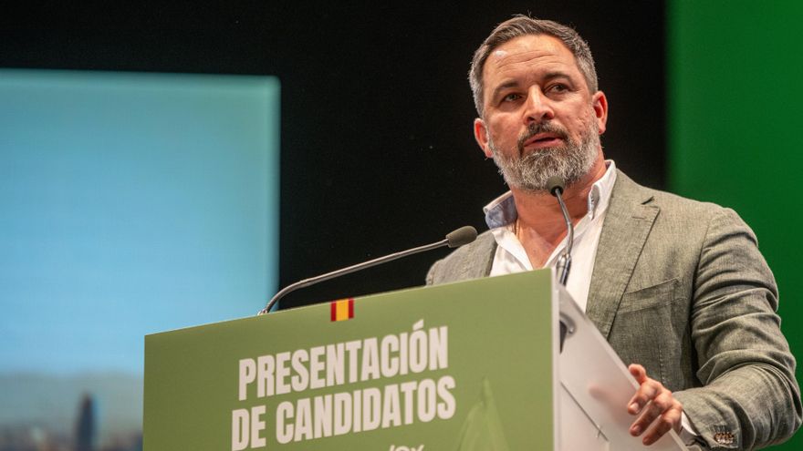 El líder de Vox, Santiago Abascal, a 11 de abril de 2024, en Terrassa, Barcelona, Catalunya (España).