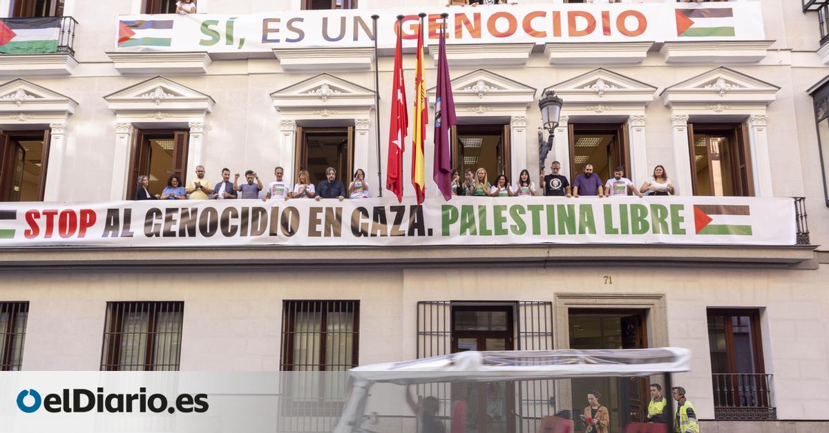Ultimátum de Almeida a Más Madrid para que quite hoy las pancartas contra el genocidio en Gaza del edificio municipal