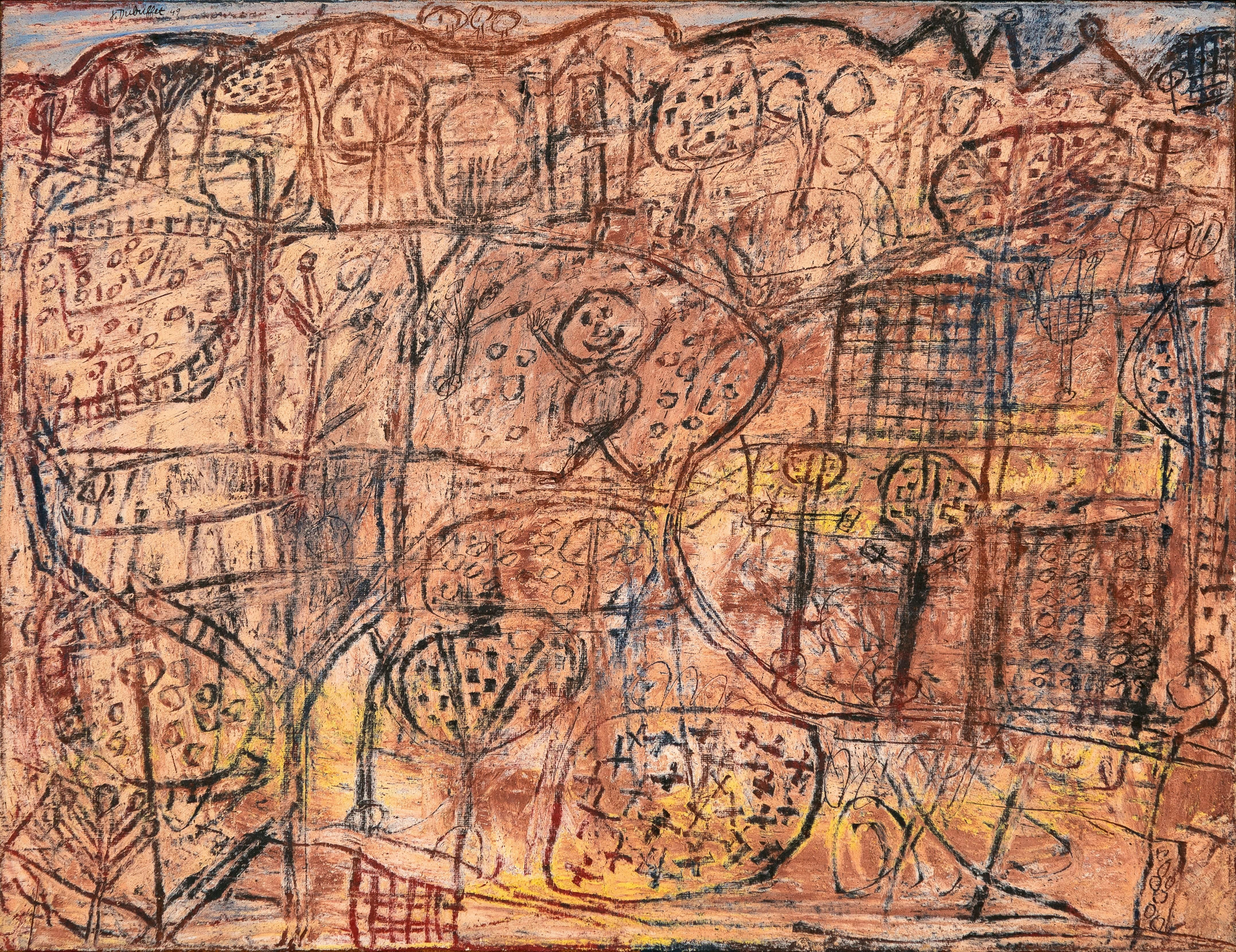 'La alegría de vivir' (Paisaje amarillo con pequeño saltador en el medio), mayo de 1949 de Jean Dubuffet