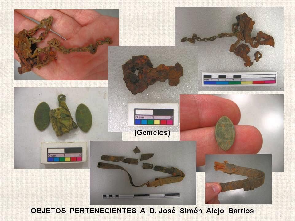 Pertenencias de José Simón Alejo Barrios rescatadas con sus restos por la ARMH de la Fosa de los bañezanos de Izagre en septiembre de 2008.