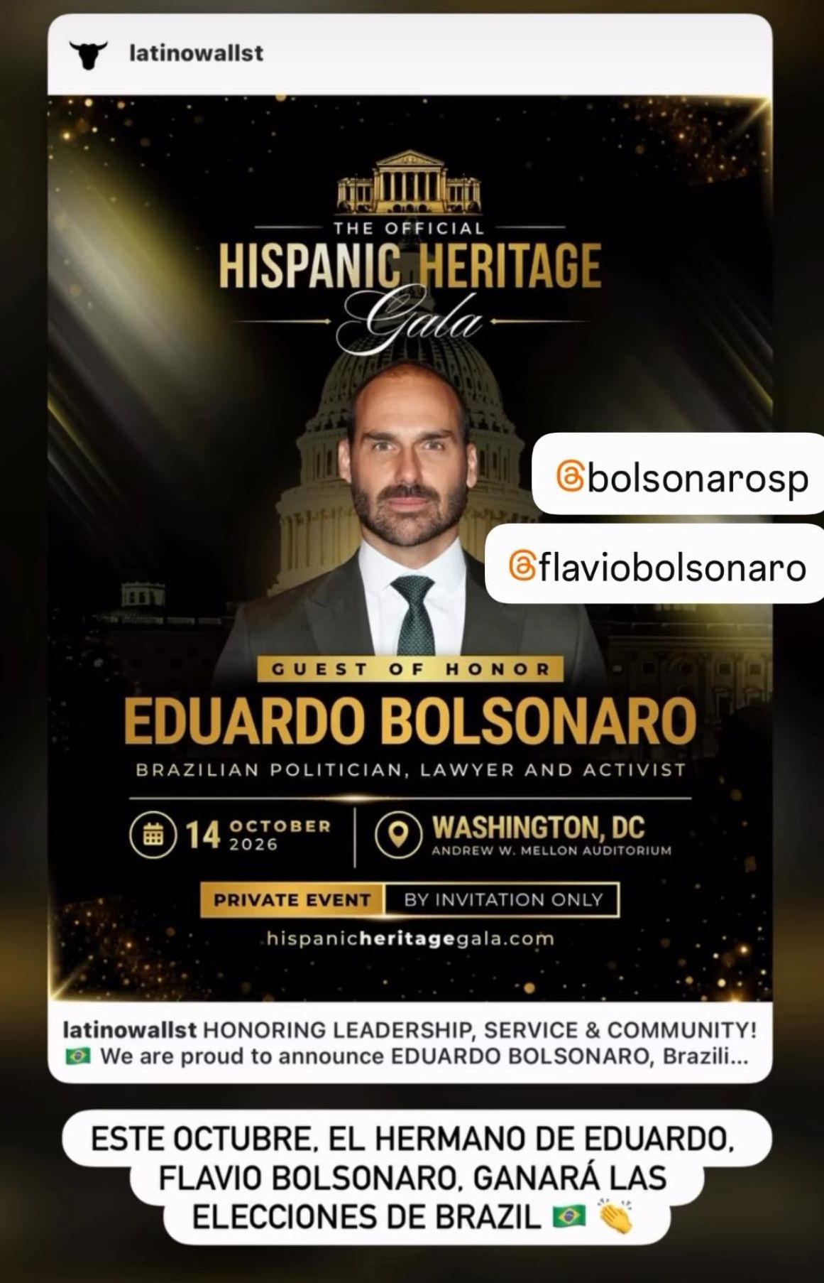 El hermano de Flávio Bolsonaro estará también en el evento al que va Milei en octubre.