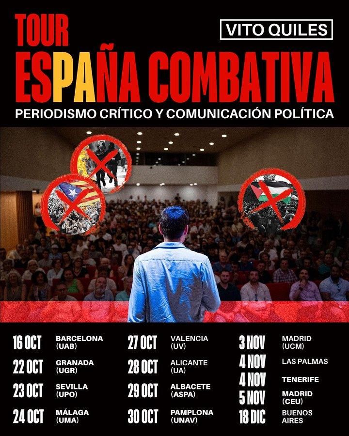 El agitador de extrema derecha anuncia los actos como un tour de "periodismo crítico y comunicación política"