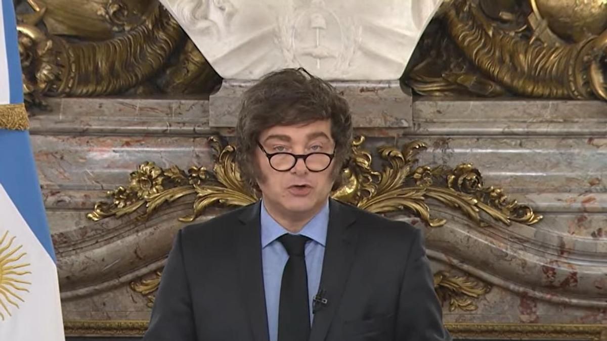 Javier Milei en una cadena nacional del año pasado cuando presentó el Presupuesto 2026.