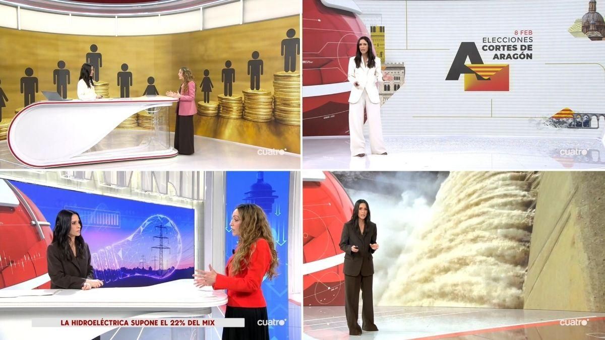 Comparativa de Noticias Cuatro: nuevo plató arriba (lunes 9) y antiguo estudio abajo (viernes 6)