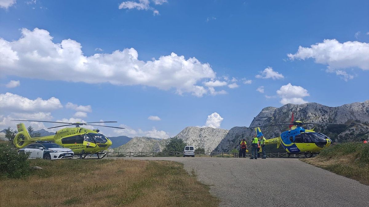 Dos helicópteros para el rescate de una mujer que cayó seis metros junto a la Cueva de Valporquero y se golpeó en la cabeza