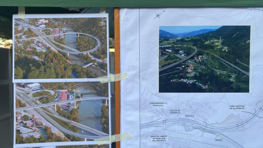 La propuesta del lazo de Bazkardo de la Diputación de Gipuzkoa a la izquierda y la alternativa propuesta en 2011, ajustada en 2024, de la plataforma Errespetatu Andoain a la derecha