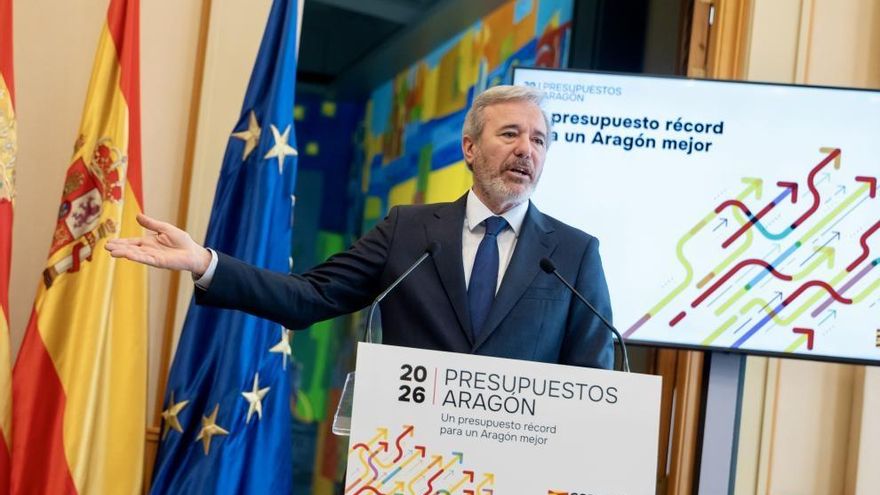 El presidente del Gobierno de Aragón, Jorge Azcón, en la presentación del proyecto de presupuestos para 2026.