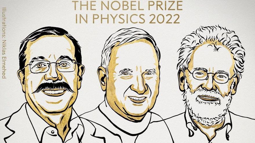 Premios Nobel de Física 2022, Alain Aspect, John F. Clauser y Anton Zeilingier.