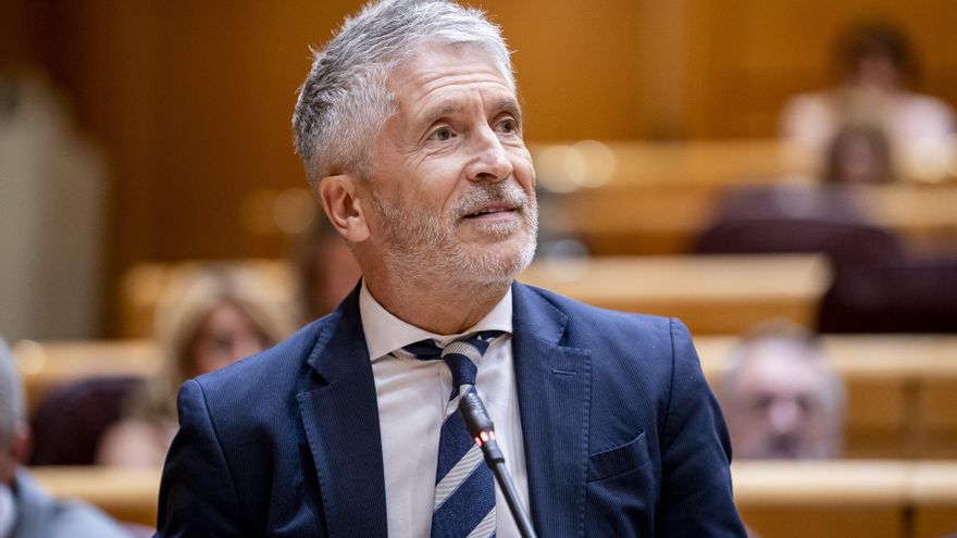 El ministro de Interior, Fernando Grande-Marlaska, interviene durante una sesión de control al Gobierno, en el Senado, a 9 de septiembre de 2025, en Madrid (España).