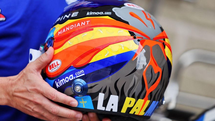 Fernando Alonso dedica su casco a La Palma y lo subastará para la isla
