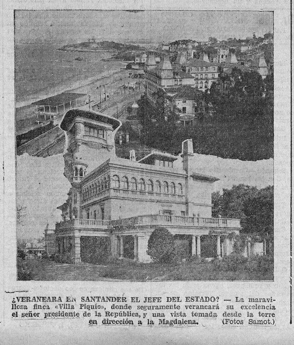 'Villa Piquío' disponía de un emplazamiento privilegiado, dominando el panorama de la costa y las playas de El Sardinero. El Cantábrico, viernes 12 de junio de 1936.