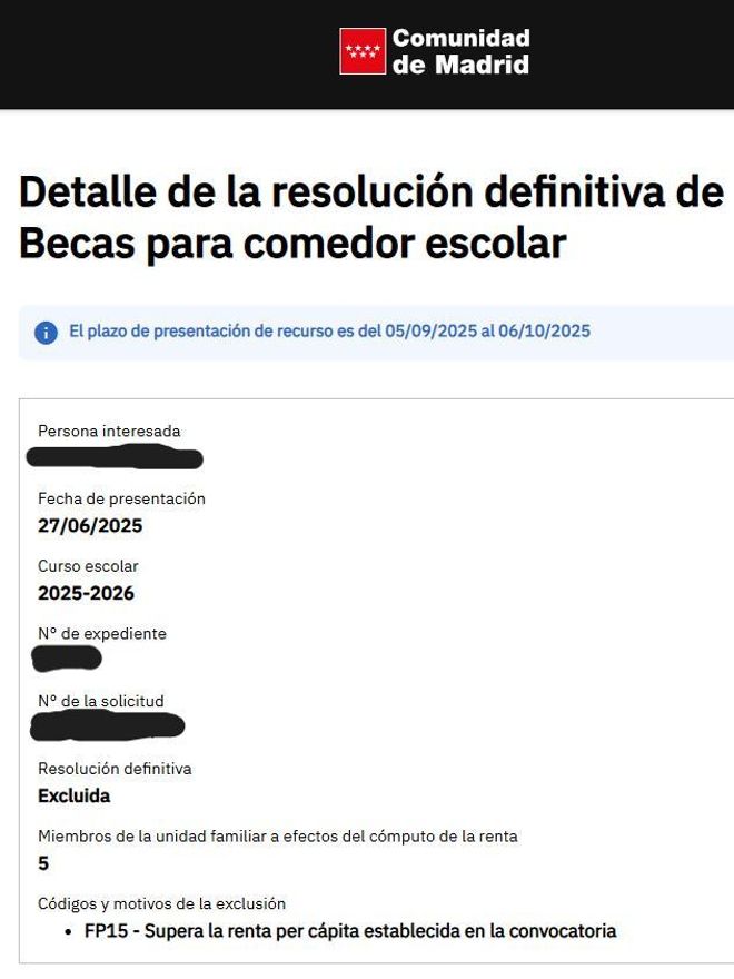 Última resolución del proceso de subsanación para Pilar, madre de tres hijos y excluida de las vecas comedor sin explicaciones
