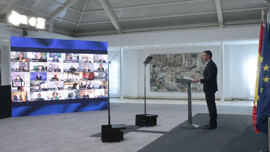 El presidente del Gobierno, Pedro Sánchez, presenta el Plan de Recuperación, Transformación y Resiliencia de la Economía Española en un acto telemático. EFE/ Jose Maria Cuadrado Jimenez /MONCLOA