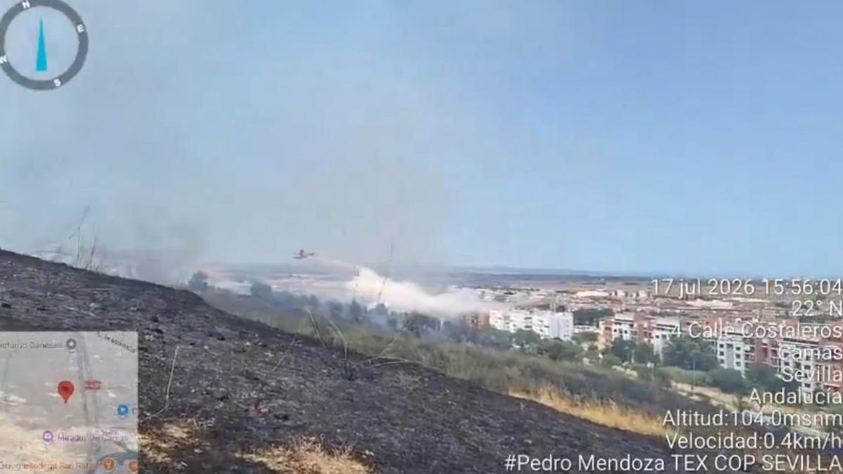 Un incendio en Camas obliga a movilizar a bomberos de cuatro parques para proteger las viviendas cercanas