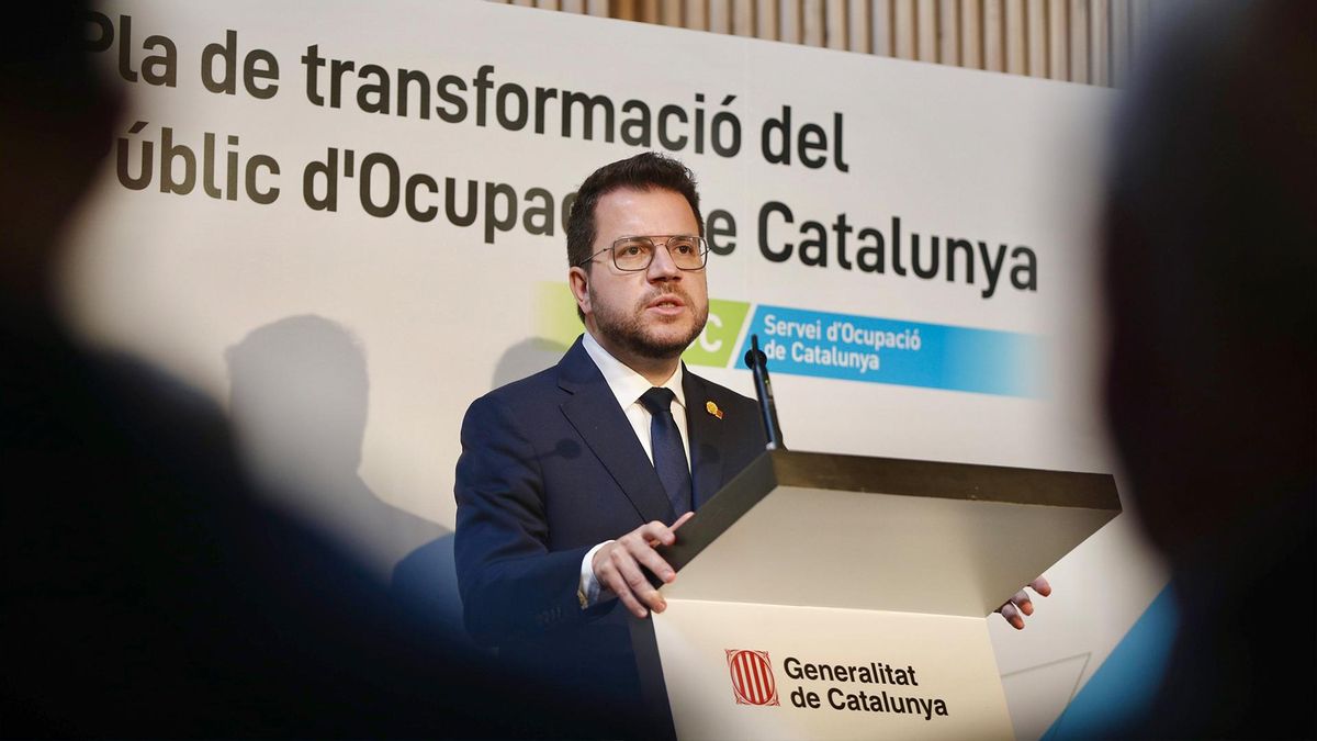 El president Pere Aragonès, durant la presentació del Pla de transformació del Servei Públic d’Ocupació de Catalunya (SOC)