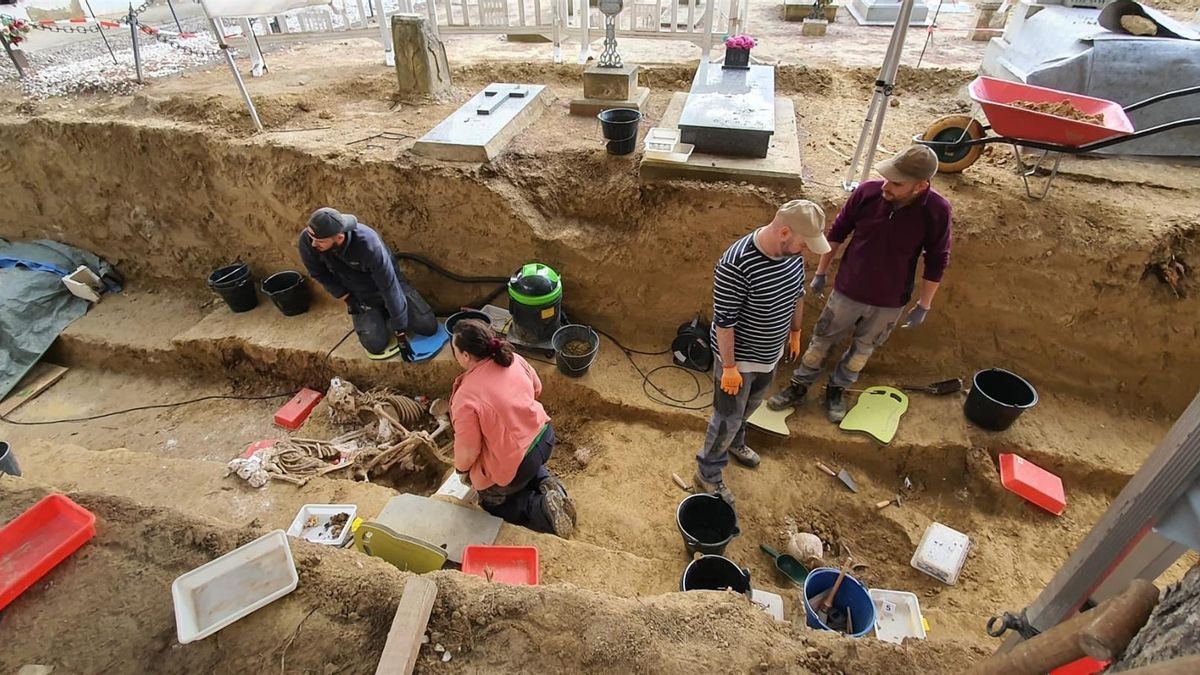 Trabajos de exhumación de la fosa común del cementerio de Ejea de los Caballeros (Zaragoza).