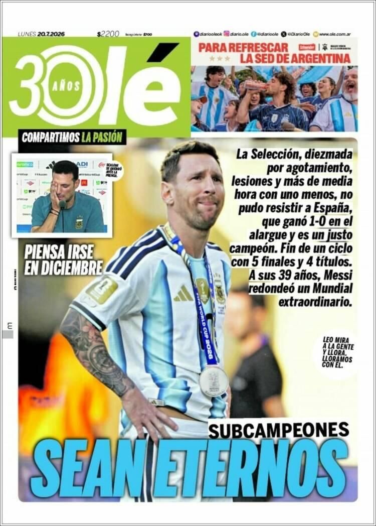 Las lágrimas de Messi y el título de España, en las tapas de los diarios del mundo