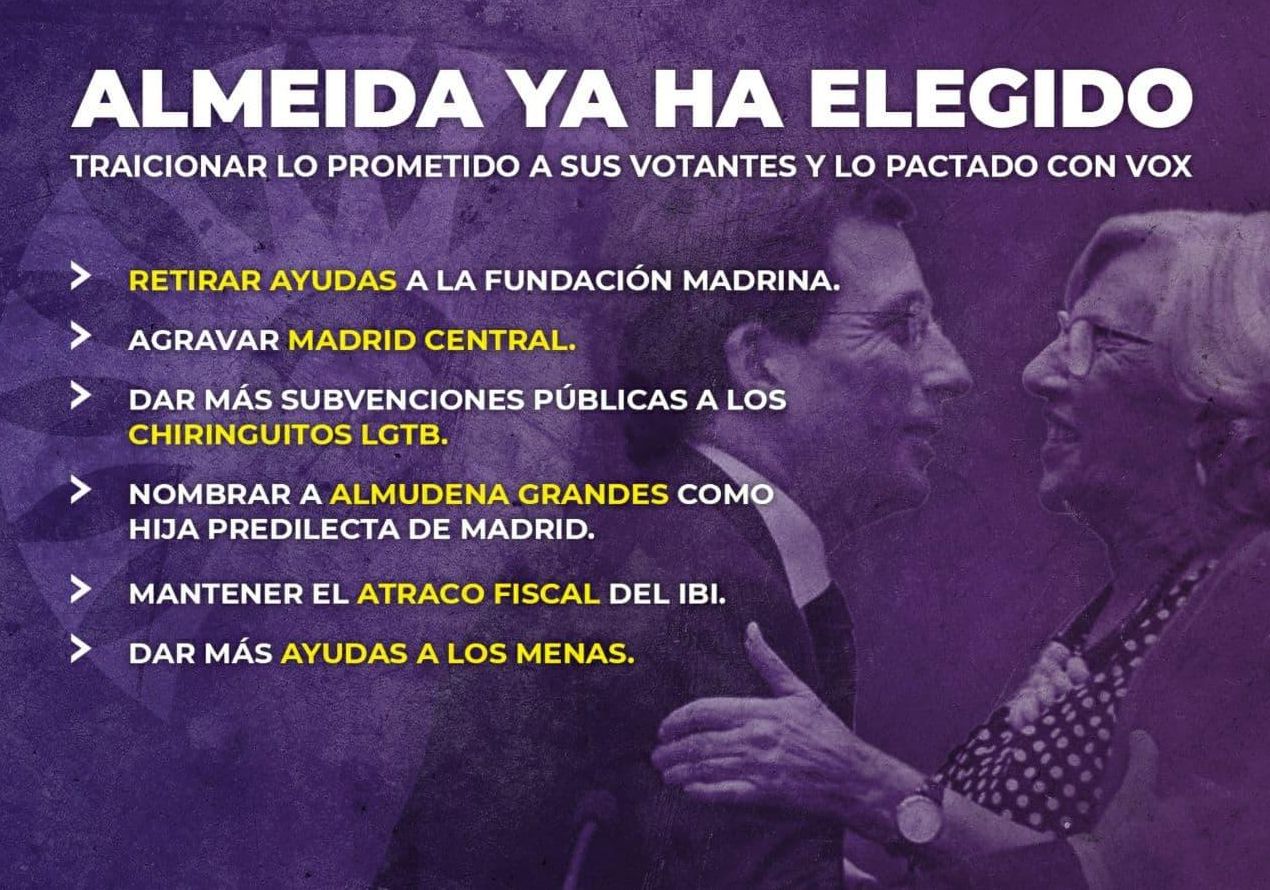 Imagen difundida por Vox en su campaña contra Almeida