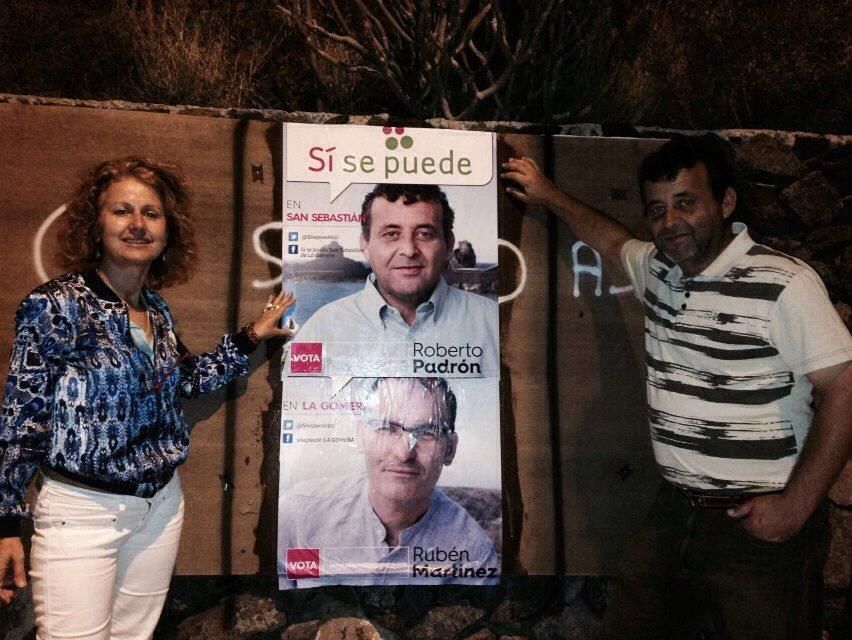 Pegada de carteles en La Gomera | Foto: Facebook SSP