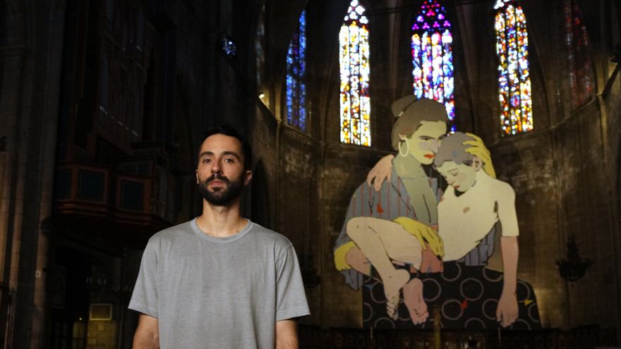 El artista urbano Aryz lleva su arte urbano al altar de la basílica del Pi de Barcelona