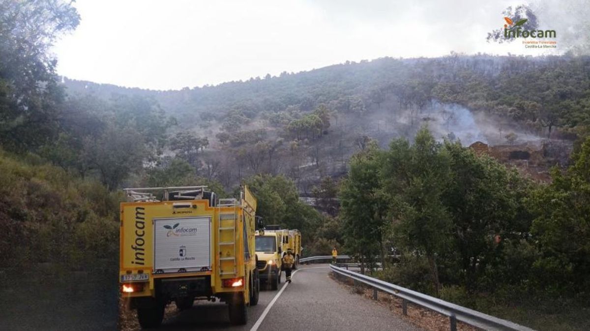Efectivos del Plan INFOCAM en el incendio de Los Navalucillos (Toledo) el 8 de agosto de 2025