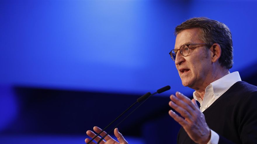 El presidente de la Xunta y futuro líder del PP, Alberto Núñez Feijóo, durante su intervención en un acto celebrado este martes en Madrid.