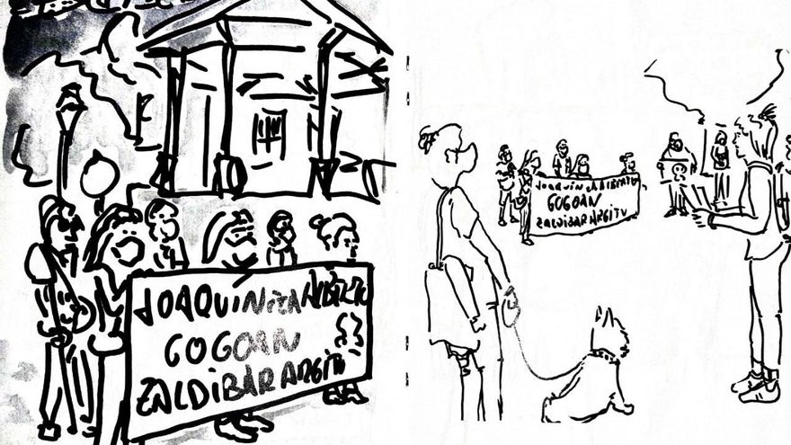 Dibujos de Gorka Belasko durante las concentraciones