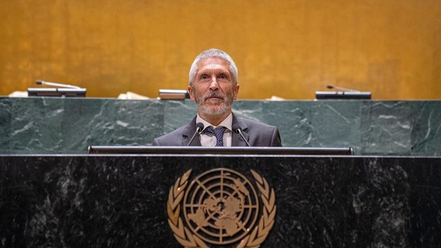 El ministro del Interior, Fernando Grande-Marlaska, en la apertura del Congreso Mundial de Víctimas del Terrorismo en Nueva York