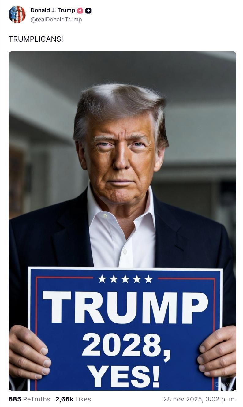 Truth Social de Trump 2028 del 28 de noviembre de 2025.