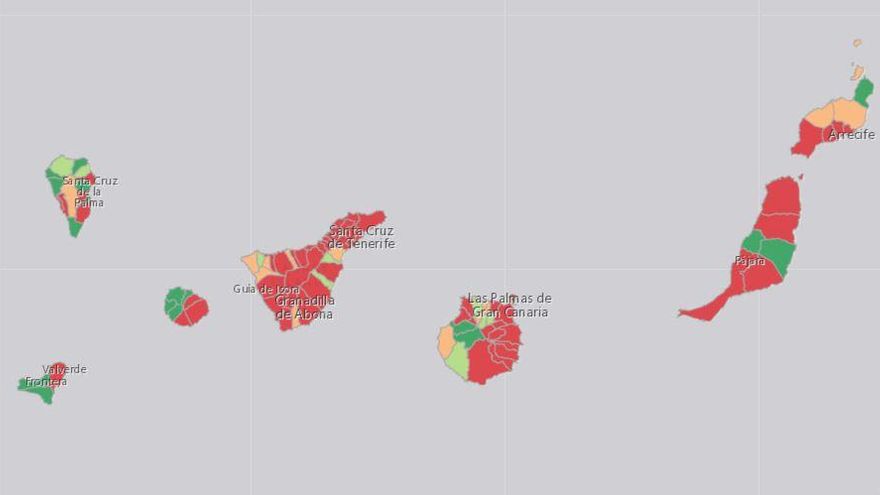 Uno de los populares mapas ofrecidos por el Gobierno de Canarias durante la fase aguda de la pandemia para indicar el número de contagios en cada municipio isleño