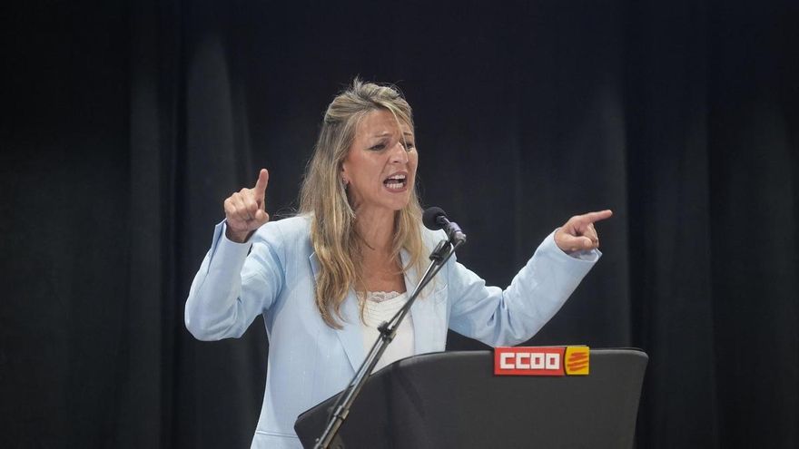 La vicepresidenta segunda y ministra de Trabajo y Economía Social, Yolanda Díaz, durante la celebración del 50 aniversario de la Asamblea de Barcelona, en el Centro Cívico Cotxeres de Sants, a 9 de julio de 2026, en Barcelona, Catalunya (España). David Zorrakino / Europa Press