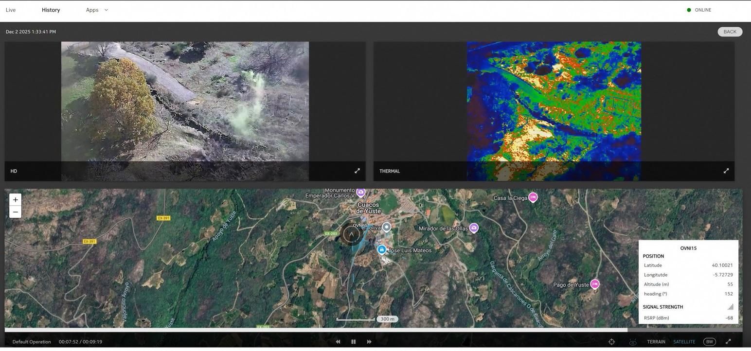 Los datos enviados por el dron a la estación de Madrid pueden incluir imágenes tradicionales y térmicas.