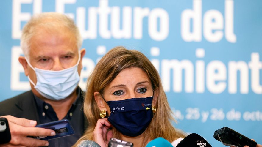 La vicepresidenta segunda del Gobierno, Yolanda Díaz, esta mañana en Santiago de Compostela.